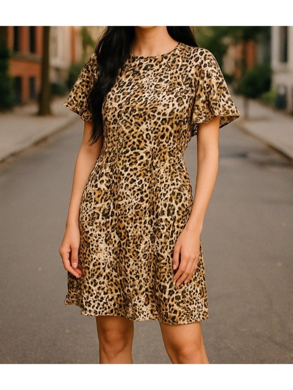 Banana Republic Womens Animal Print Dress Size 2 Leopard Pattern Short Sleeve - Picture 2 of 9